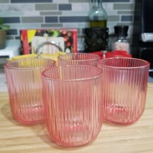 Pink Ribbed Drinking Glasses Set of 4 8oz‎ Old Fashion Whiskey Glasses Barware